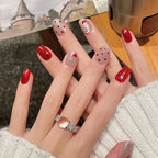 10Pcs Valentine's Day Handmade Nails Red Heart Polka Dot False Nail for Women&Girl Short Cat's Eye Detachable Wearable Nails