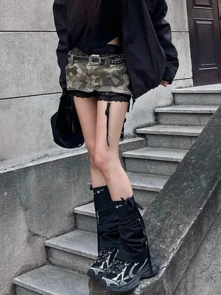 Euphoria American Y2k Mini Skirt With Lace Women Gothic Punk Camouflage Denim Skirt Streetwear Summer Harajuku Retro Spicy Y2k