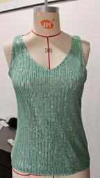 Amazon Quicktrade foreign trade explosion models Europe and the United States sexy ladies sequins summer light mature sexy V-nec