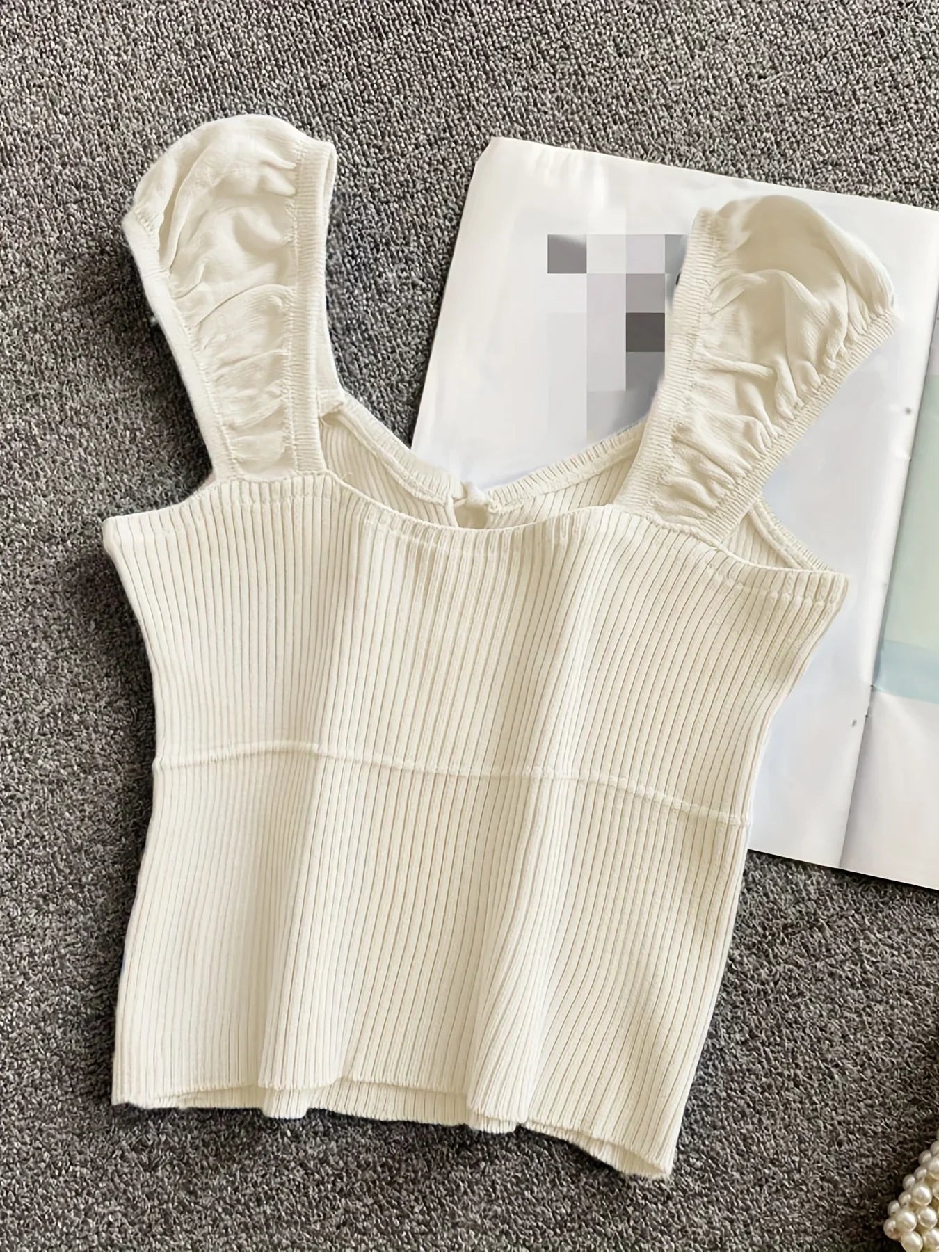 2024 Solid Color Ribbed Knotted Tank Top Casual Round Neck Tank Top For Spring & Summer Women's Clothing Knit Crop Top