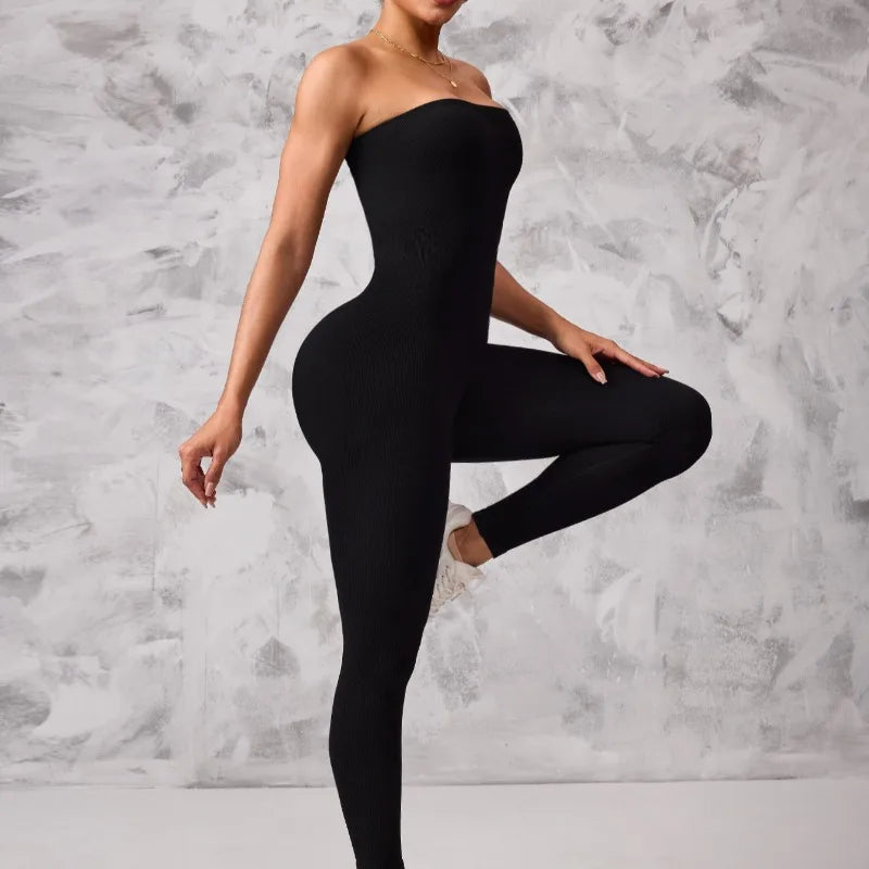Anti Slip Strip Strapless Sports Jumpsuit Featuring Backless Lifting Hip Lifting To Shape Body Fit Snugly Yoga Fitness Underwear