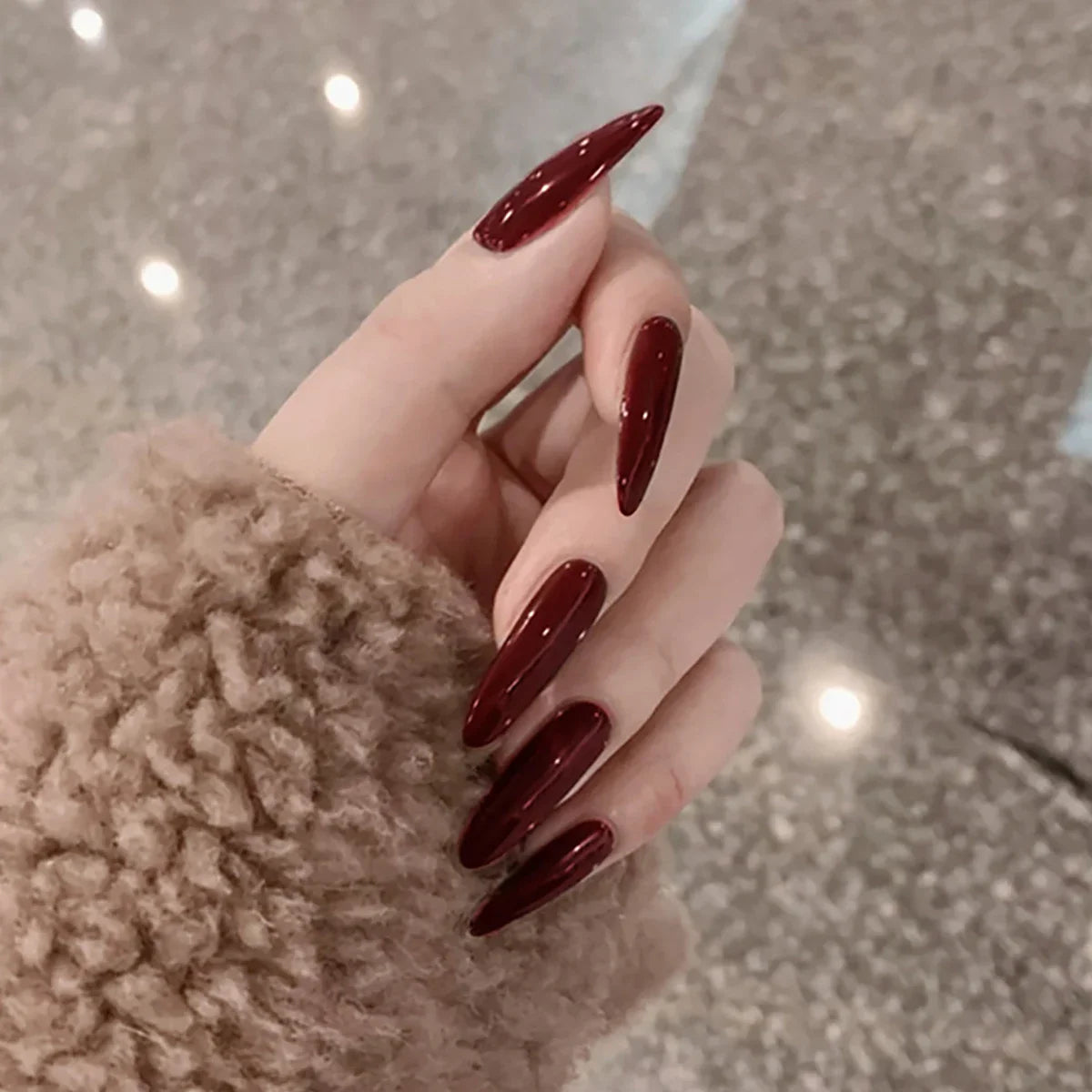 Almond Mid-length Black Fake Nail Solid Color Press on Nails Simple Full Cover Artificial Nail For Girls Nail Extension 24Pcs