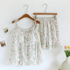 2025 Japanese Summer New Women's Pajama Set 100% Cotton Crepe Cloth Ladies Suspender+Shorts Two Piece Home Furnishing Set