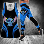 2024 Disney Stitch Women's Hollow Tanktop Yoga Set Summer Fitness Leggings Tracksuit Disney Cutout Tank Top Leggings Set