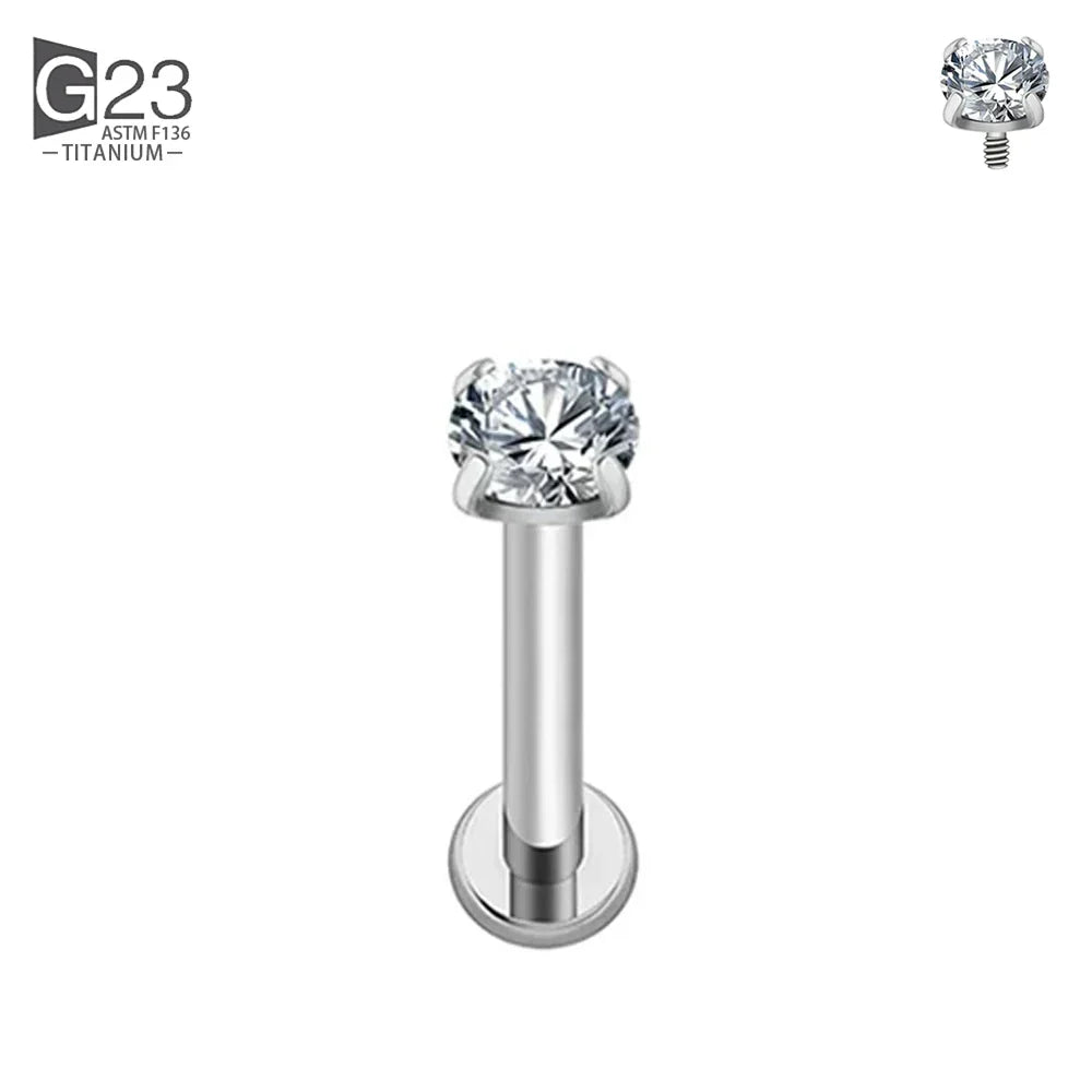 ASTM F136 Titanium 2/2.5/3/4mm CZ Labret Stud 16G Tragus Helix Cartilage Conch Flatback Earlobe Piercing Body Jewelry
