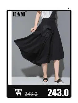 EAM 2024 New Fashion Winter Stand Collar Irregular Long Type Black Cotton-padded Clothes Loose Coat Black Jacket Woman YA771