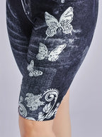 3 Piece Set Of Lmitation Denim Leggings For Women Butterfly Waist Fruit Flower Elastic Shorts High Waist Casual