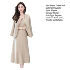 2Pcs/Set Summer Women Suit Dress Outfit  Solid Color Mid-length Lady Dress Sets Light Luxury Commute Sling Dress Coat Set