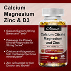 Alliwise Calcium Magnesium Zinc Capsule Vitamin D3 for Strong Bones Teeth Heart Nerve Increase Immune System Function Supplement