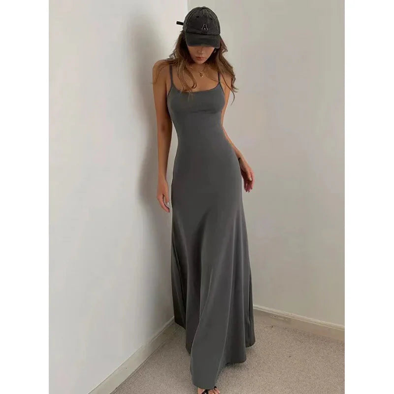 2024 Summer Women's New Fashion Simple Temperament Suspender Long Backless Slim Waisted Sexy Sweet And Spicy Casual Dresses