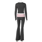 Dulzura Women'S Sexy Casual 2 Piece Pants Set Long Sleeve Letter Print Bodycon Crop Top And Flare Pants Matching Set Streetwear