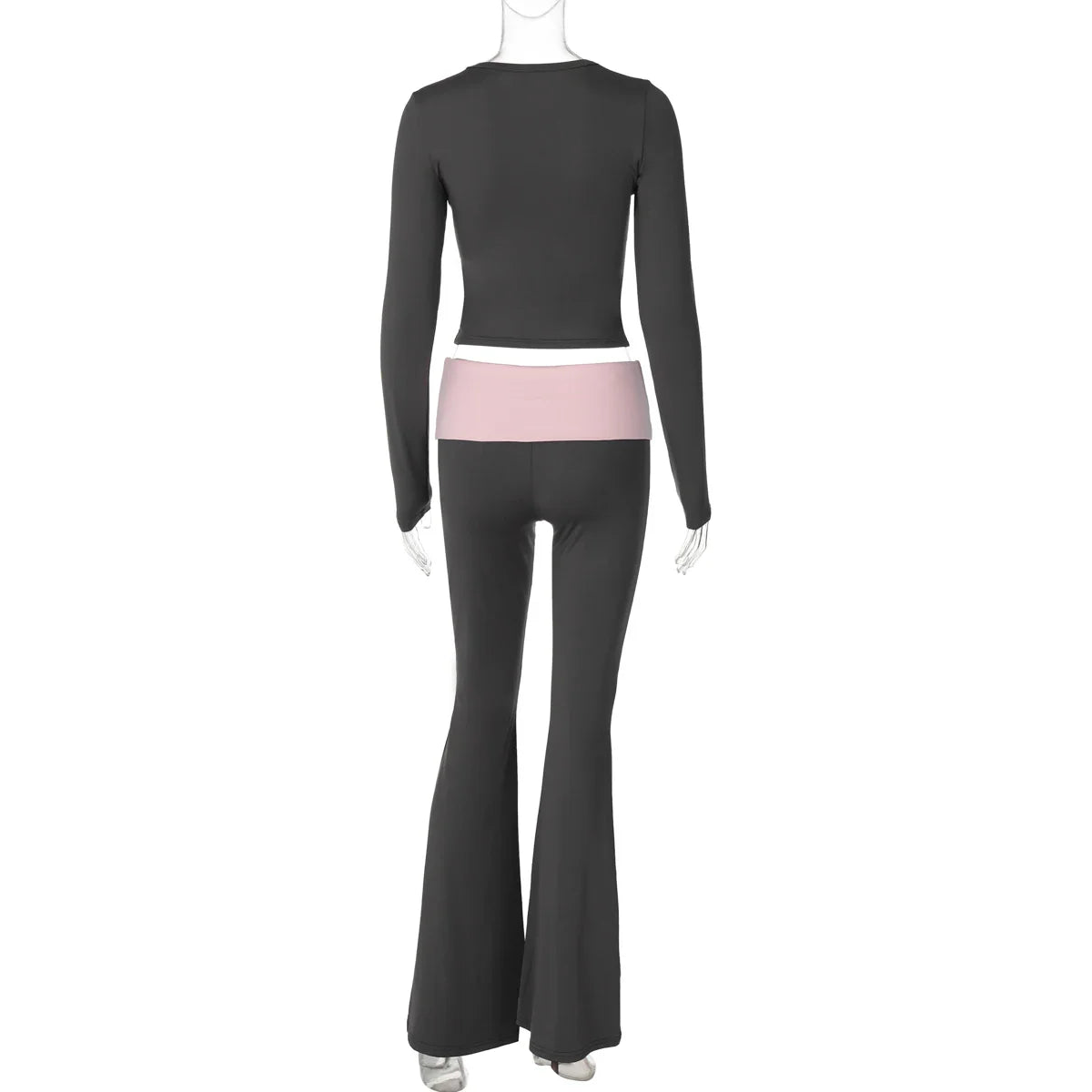 Dulzura Women'S Sexy Casual 2 Piece Pants Set Long Sleeve Letter Print Bodycon Crop Top And Flare Pants Matching Set Streetwear