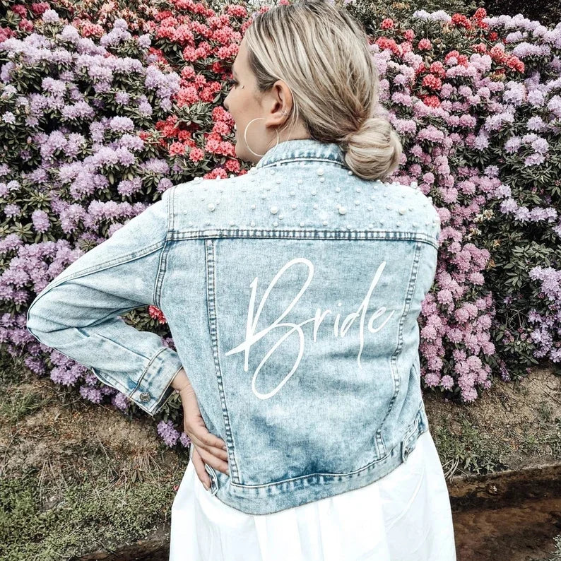 Bachelorette Jean Jackets Hen Party Gift Custom Bride Denim Jacket Pearl Mrs Outerwear Bridesmaid Personalised Coats Wedding Day