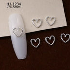 20PCS 3D Glossy Gold Silver Metallic Love Heart Various Crook Frame Solid Alloy Nail Art Rhinestones Decorations Manicure Charms