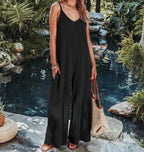 2023 AliExpress Europe and America New Jumpsuit Women's Cross border Summer Female Thread Backless Solid Color Sexy jumpsuit