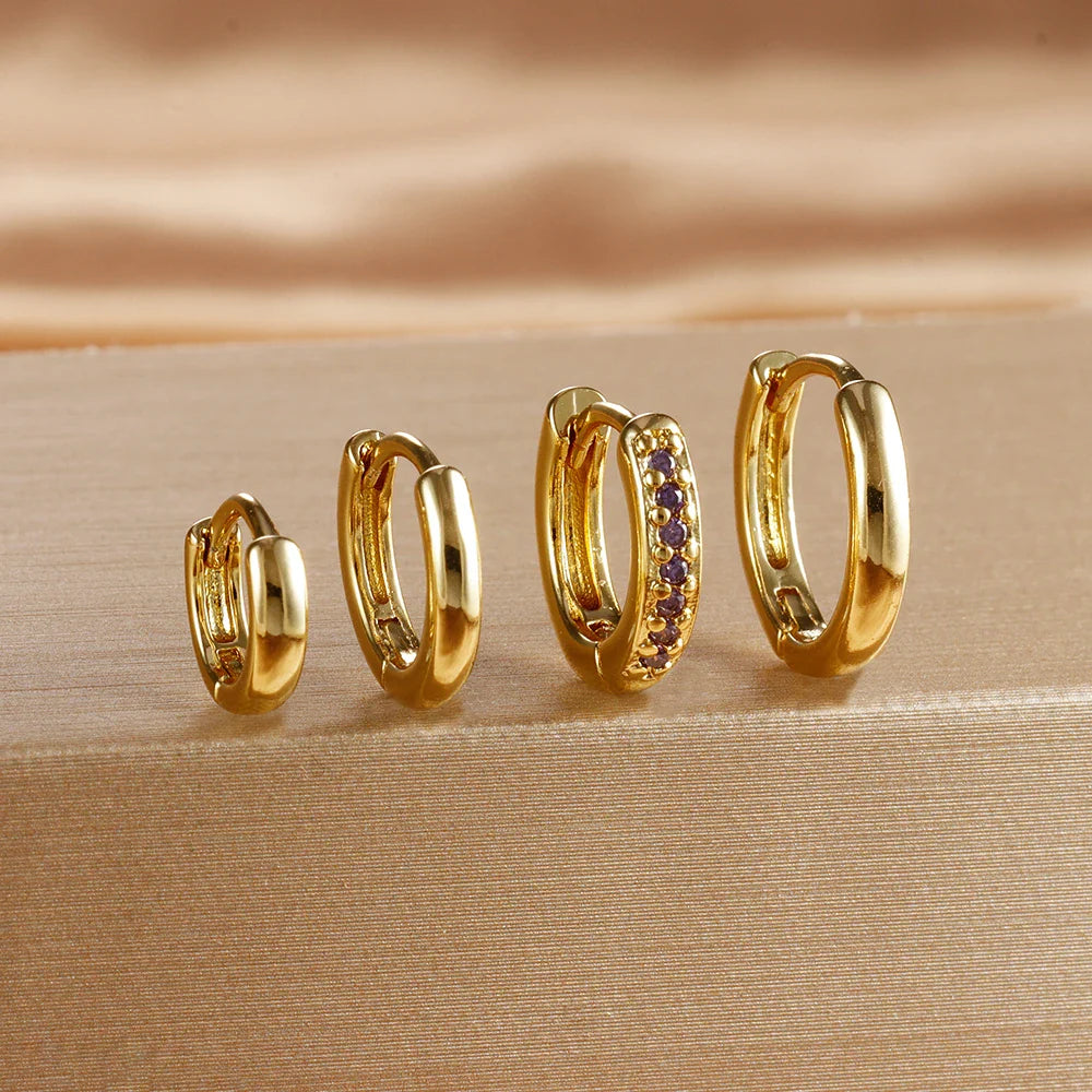 4PCS Set Stainless Steel Huggie Minimal Hoop Earrings 6/8/10mm Crystal Zirconia Helix Tragus Cartilage Earrings Piercing Jewelry