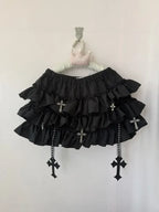 Emo Women Y2K Japanese Goth Elastic Waist Cross Mini Short Skirt High Waist Aesthetic Acubi Ruffle Skirts A-line 2000s Clothes