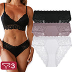 3PCS/Set Sexy Perspective Women Back Lace Panties Patchwork Cotton Underpants Hollow Out Lingerie Underwear Comfortable Briefs