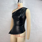 2025 Fall Snd Winter New Pure Color Slim Sleeveless One-Shoulder Slanting Collar Zipper Show Thin Jacket