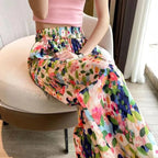 2024 Summer New Beach Pants Loose Wide-Leg Pant for Women Seaside Leisure INS High Waist Cropped Pant Straight Floral Trousers