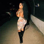 CUTENOVA Women'S Full-Body Printed Hanging Neck Big Backless Skinny Five-Point Jumpsuit Sexy Fashion Street Trend Jumpsuit