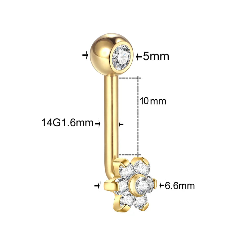 1PC Titanium Christina Piercing Flower Vertical Hood Intimate Piercing Gold Color Sexy Belly Rings Surface Jewelry for Men Women