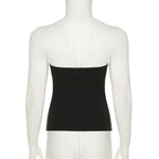 CIBBAR Gothic Print Black Tube Top Women Strapless Skinny Cropped Tops Summer Casual Chic Graphic Tees y2k Streetwear Vest Basic