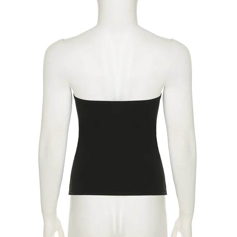 CIBBAR Gothic Print Black Tube Top Women Strapless Skinny Cropped Tops Summer Casual Chic Graphic Tees y2k Streetwear Vest Basic