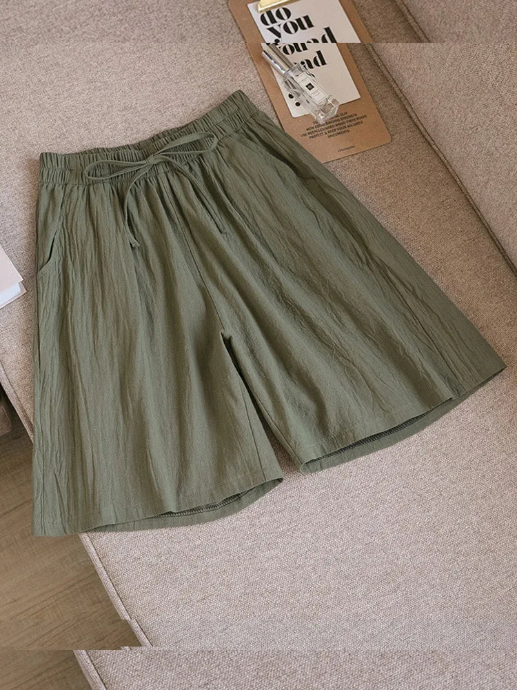 2024 Women Cotton Shorts,Summer Casual Solid Two Pockets shorts high waist loose shorts for girls Soft Cool female shorts