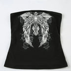 CIBBAR Gothic Print Black Tube Top Women Strapless Skinny Cropped Tops Summer Casual Chic Graphic Tees y2k Streetwear Vest Basic