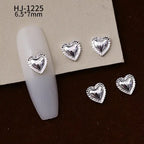 20PCS 3D Glossy Gold Silver Metallic Love Heart Various Crook Frame Solid Alloy Nail Art Rhinestones Decorations Manicure Charms