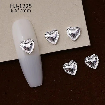 20PCS 3D Glossy Gold Silver Metallic Love Heart Various Crook Frame Solid Alloy Nail Art Rhinestones Decorations Manicure Charms