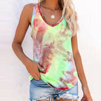 2024 cross-border women's summer new tie-dye cloud sunflower sleeveless vest T-shirt