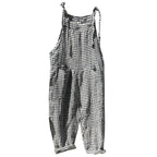 Casual Striped Overalls Korean Style Women's Summer Loose Fit Suspenders Jumpsuits Contrast Color Wide Leg Pants WIth Pockets