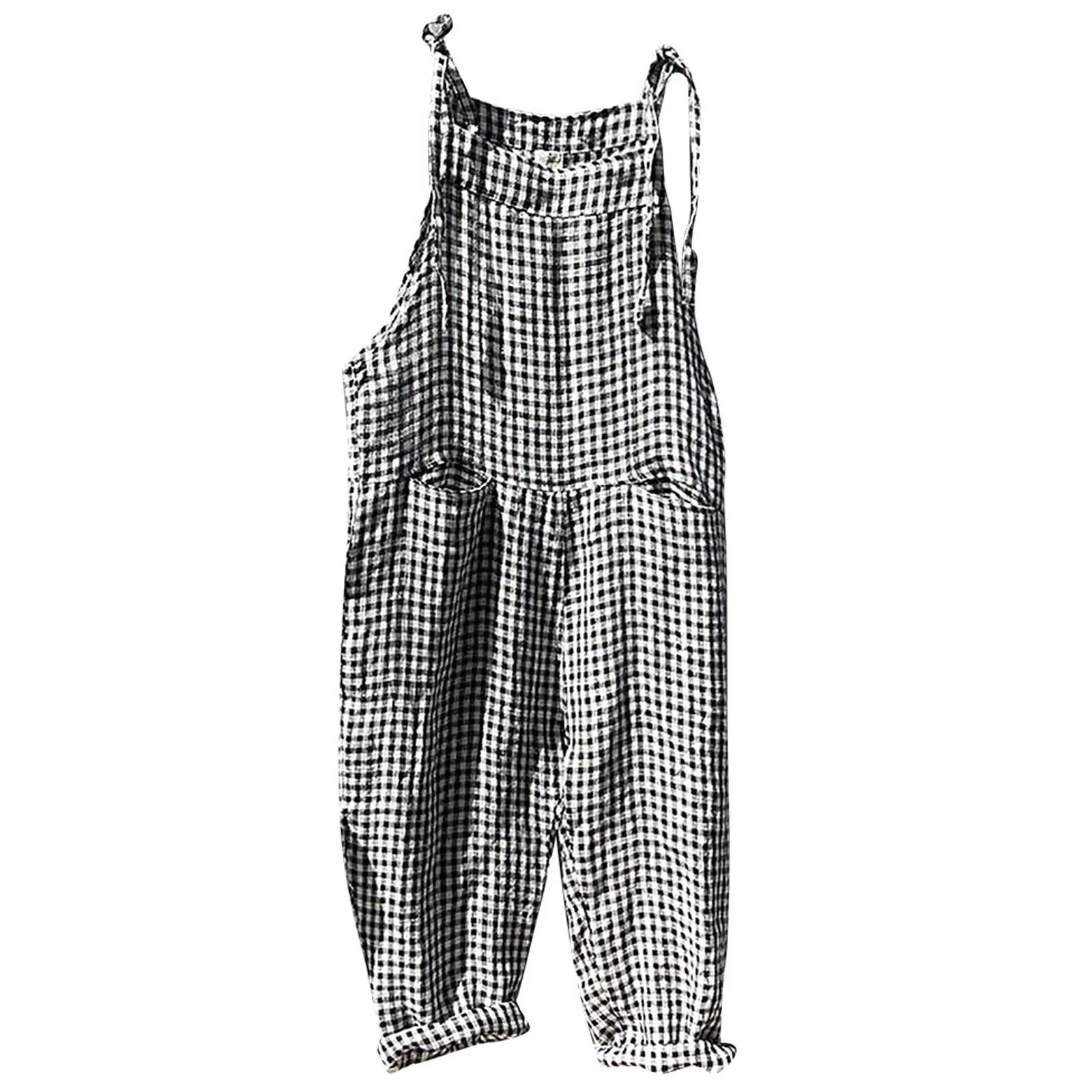 Casual Striped Overalls Korean Style Women's Summer Loose Fit Suspenders Jumpsuits Contrast Color Wide Leg Pants WIth Pockets