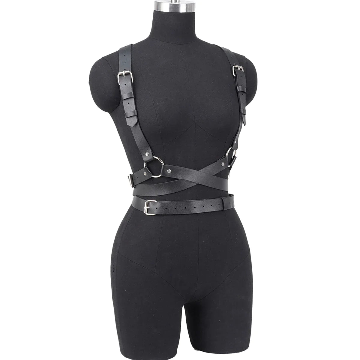 Adjustable Women's Gothic Punk Faux Leather Belt Perfect Waist and Chest Charms for Holiday and Casual Wear