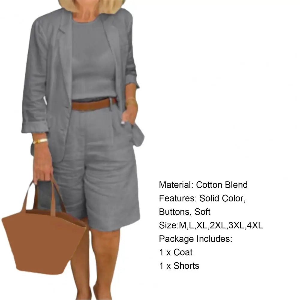 Cotton Linen Temperament Shorts Women s Suit 2 Piece Set Elastic Waist Thin Female Shorts Summer Outfit