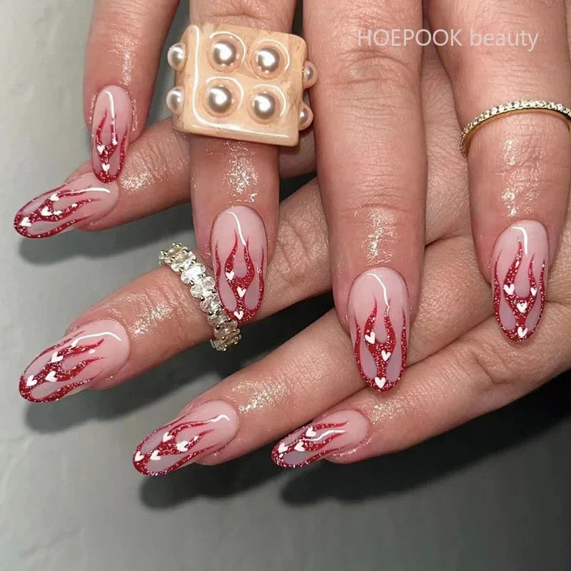 24pcs Nude French Fake Nails White Edge Almond False Nails Art Full Coverage Removable Waterproof Artificial Press on Nail