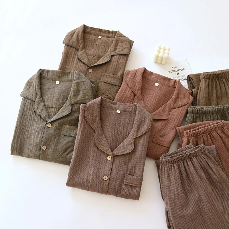 2025 New Spring Couple's Pajama Set 100% Cotton Long Sleeve Long Pants Two Piece Set for Men and Women's Home Furnishings