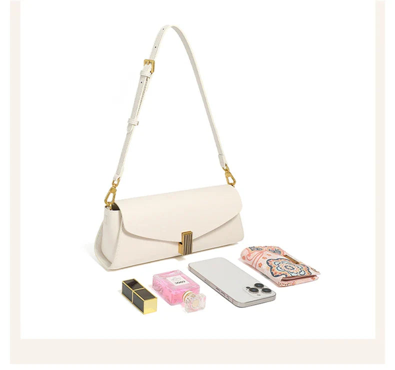 Burminsa Trendy Genuine Leather Underarm Shoulder Bags For Women 2025 Luxury Designer Crossbody Purses Flap Lock Ladies Handbags