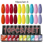 10PCS/Set Gel Nail Polish Set 125 Colors Glitter Semi Permanent Hybrid Gel Varnishes Base Top Coat Soak Off UV LED Nail Art Gel