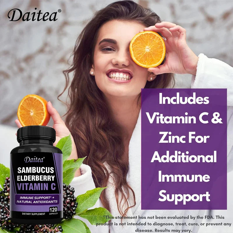 Elderberry - Supports Immune Health, Respiratory Health, Antioxidant, Rich in Vitamin C and Zinc - 120 Capsules