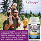 Elderberry - 5000 mg Per Serving, Vitamin C & Zinc, ImmunoBooster for Immune Support, Skin Health, 120 Veggie Capsules