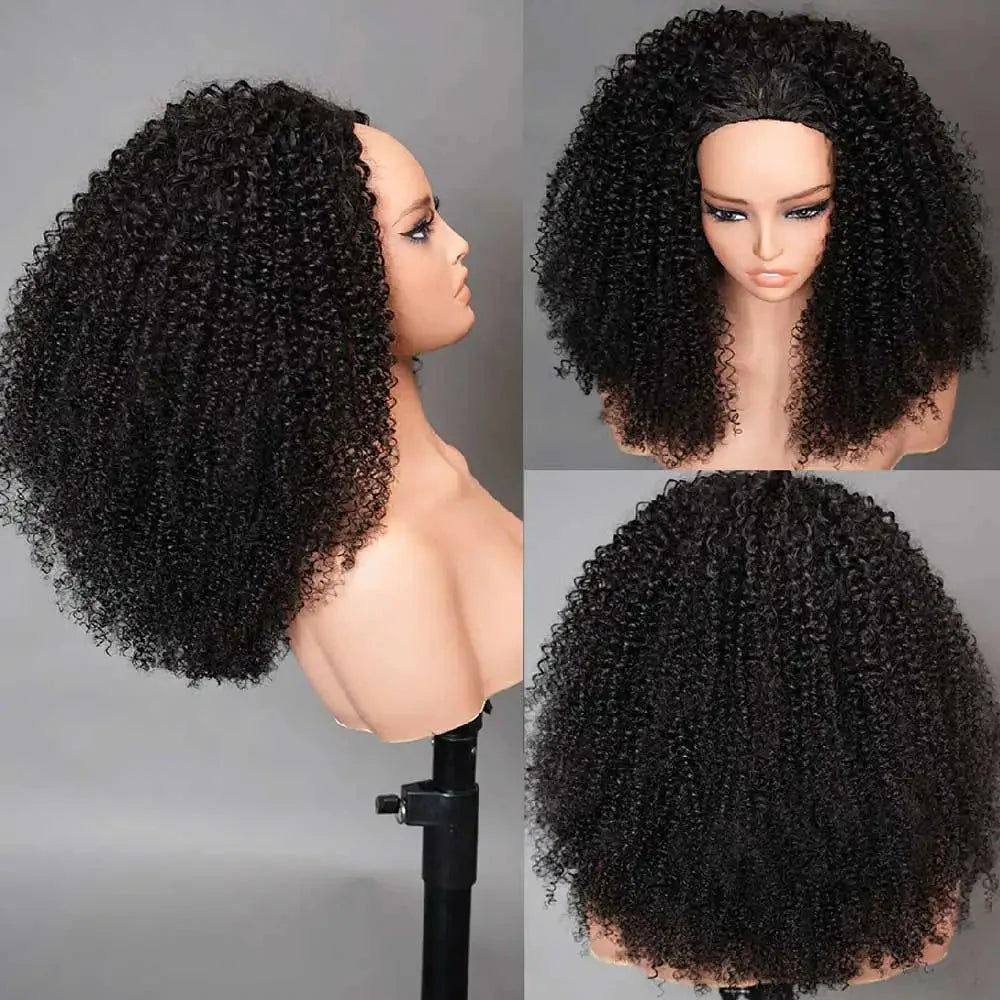 Half Wigs Human Hair Kinky Curly 3 In 1 Human Hair Wig Seamless Flip Over Half Wig Beginner Friendly Curly Wigs for Women