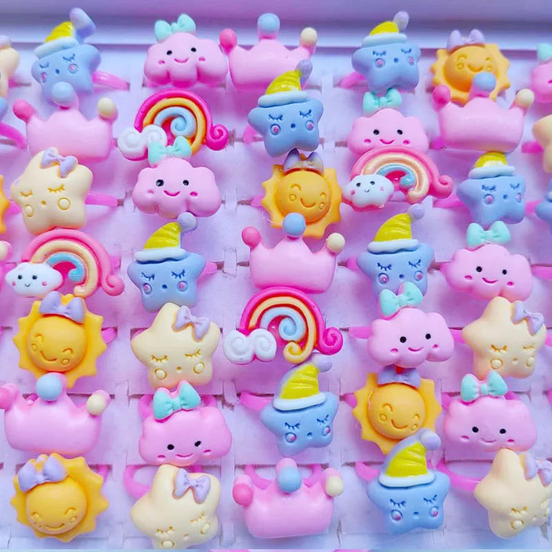 10pcs/lot Children's Cartoon Rings Candy Flower Animal Bow Shape Ring Set Mix Finger Jewellery Rings Kid Girls Toys Anillo