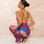 Color Printed Spaghetti Strap Maxi Dresses For Women Sexy V-neck Slim Backless Folds Dress Fashion Evening Party Elegant Vestido