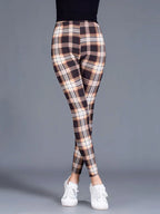 CUHAKCI Female Fitness Leggings Women Print Plaid Leggings Lady Sexy Slim Pencil Pants Push Up Elastic Waist Trousers