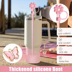6pcs Reusable Accessories Set for Stanley 40oz Tumblers - Bow Straw Covers, Sparkling Straw, Protective Boot, Charm Chains