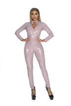 2025 Halloween Women's Wet Look Shiny PU Faux Leather Jumpsuit Suit Long Sleeve Zipper Open Crotch Latex Bodysuit Clubwear