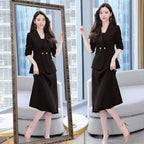 2Pcs/Set Summer Women Suit Dress Outfit  Solid Color Mid-length Lady Dress Sets Light Luxury Commute Sling Dress Coat Set